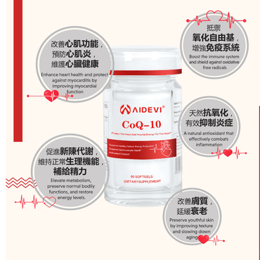 AIDEVI - AIDEVI® 輔酶Q - 10護心丸|120mg高純度Q10 × 雨生紅球藻 × 維他命E × 超強抗氧化 × 美國製造 - 營養補充劑