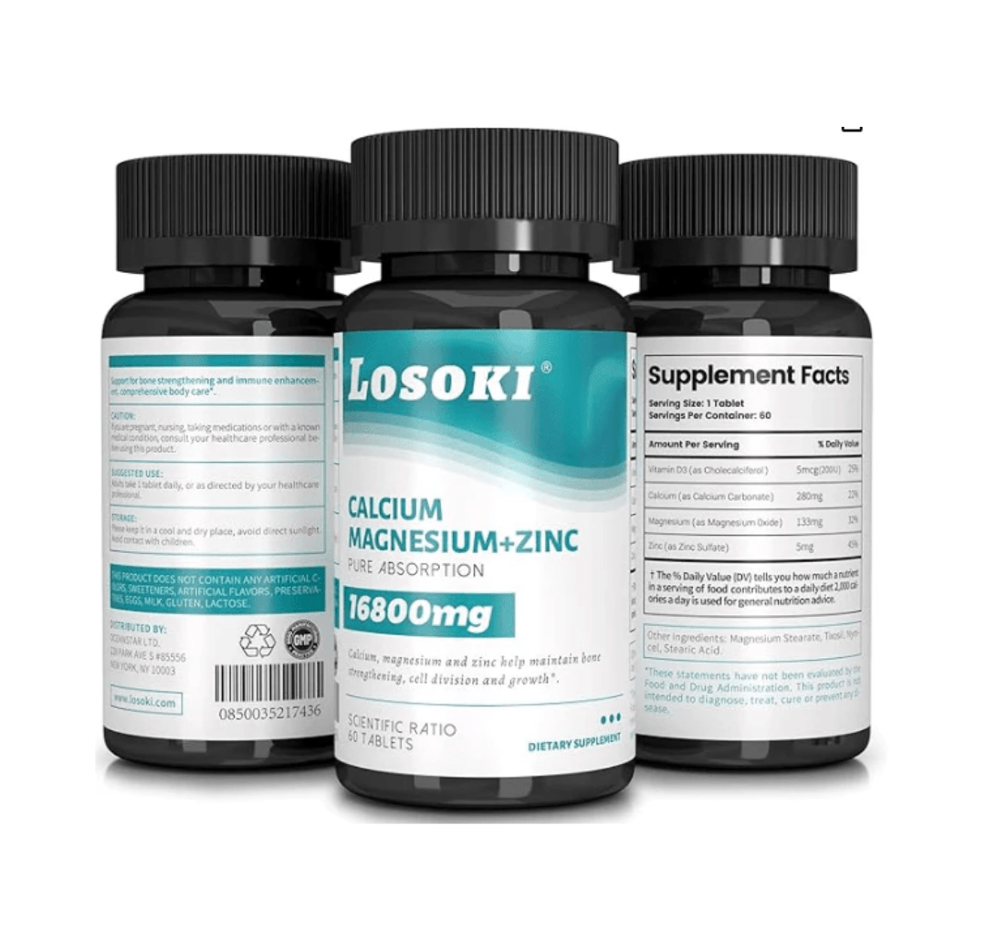 LOSOKI - Losoki 鈣鎂鋅+ 維他命D補鈣片|加強骨骼 × 補鈣補鎂補鋅 × 維他命D助吸收 × 全面提升免疫力 -