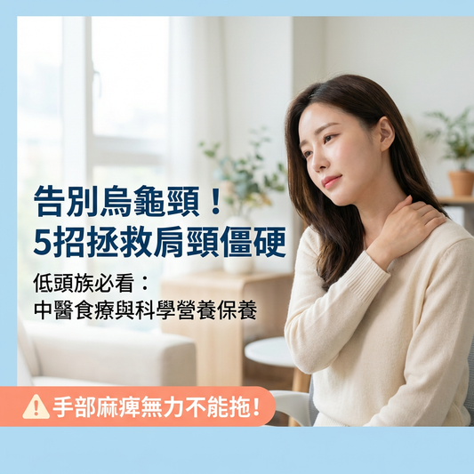 長時間滑手機導致肩頸僵硬、烏龜頸？本文專為低頭族設計，從日常姿勢調整、中醫食療到科學營養補充，提供5個實用改善方案，助你舒緩不適。